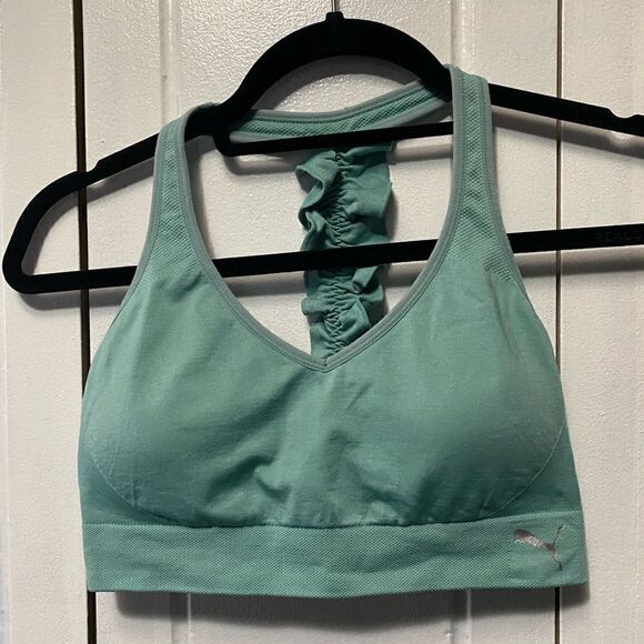 PUMA Sports Bra Foam Green Ruffled Small - Picture 1 of 4